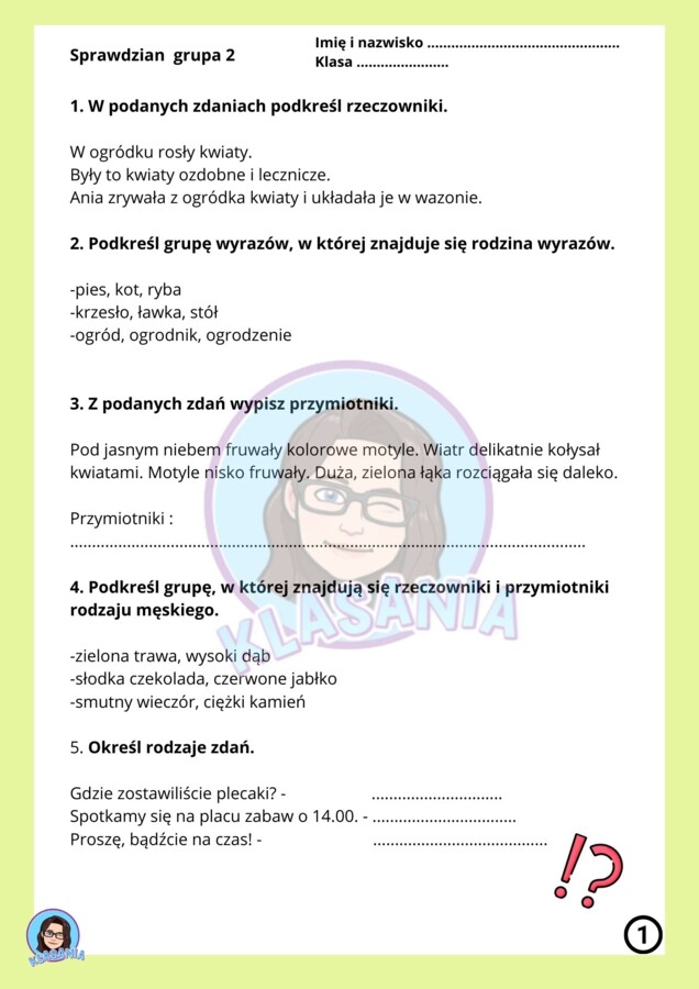 Sprawdzian- gramatyka klasa 3