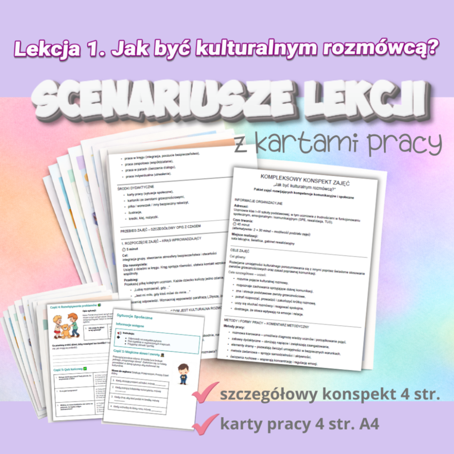Scenariusz zajęć z kartami pracy: Lekcja 1. Jak być kulturalnym rozmówcą?