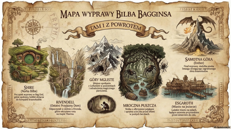 Pakiet "Hobbit", escape room, prezentacja, karty cytatów, naklejki