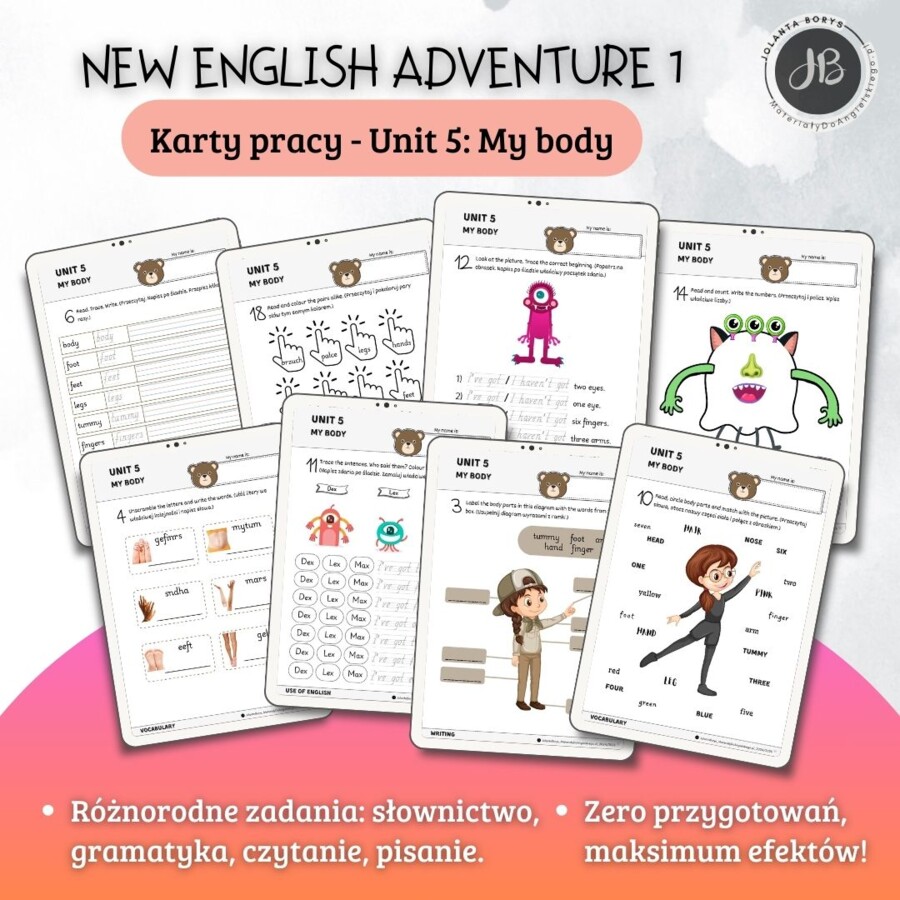 New English Adventure 1 – Unit 5: My body – Karty pracy dla klasy 1