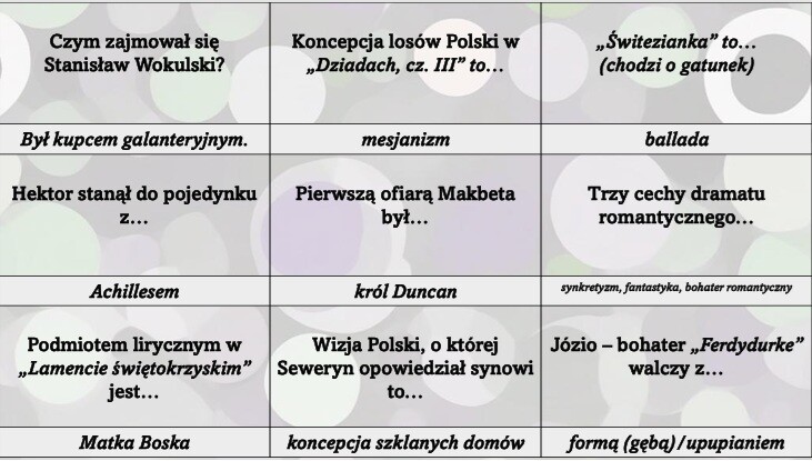 Powtórka lektur licealnych w 135 pytaniach