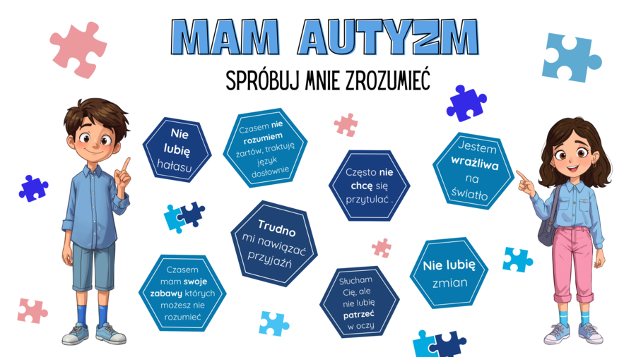 Gazetka- Mam autyzm spróbuj mnie zrozumieć/możliwość własnej aranżacji, dodatkowe elementy dekoracyjne