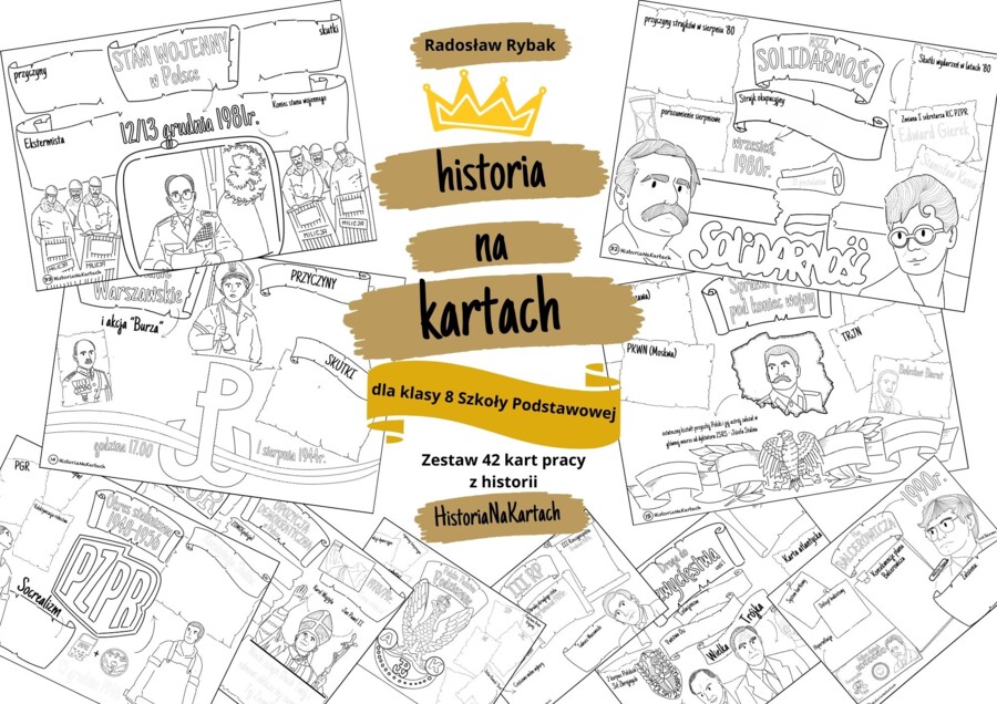 Historia na Kartach - zestaw 42 kart pracy z historii dla klasy VIII szkoły podstawowej
