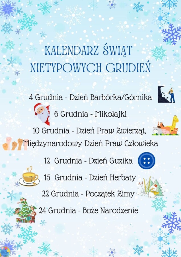 PAKIET MATERIAŁÓW NA GRUDZIEŃ WEDŁUG KALENDARZA ŚWIĄT I DNI NIETYPOWYCH.
