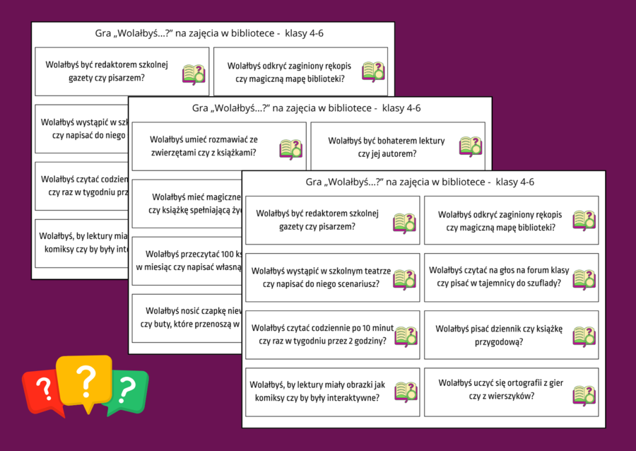 GRA „WOLAŁBYŚ….?” – język polski - biblioteka – świetlica – kl. 4-6 – 80 pytań