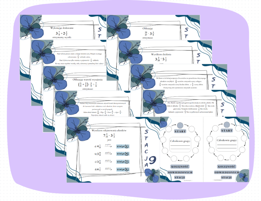 Stacje zadaniowe/pomysł na lekcję - ułamki zwykłe (klasa 5-8).