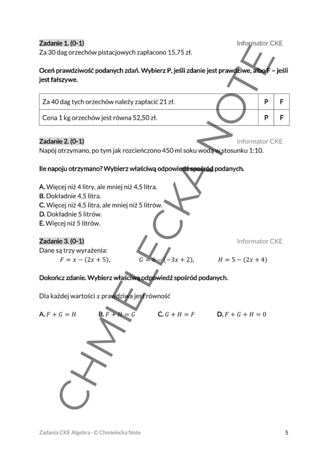 Powtórzenie E8 Egzamin ósmoklasisty – Algebra
