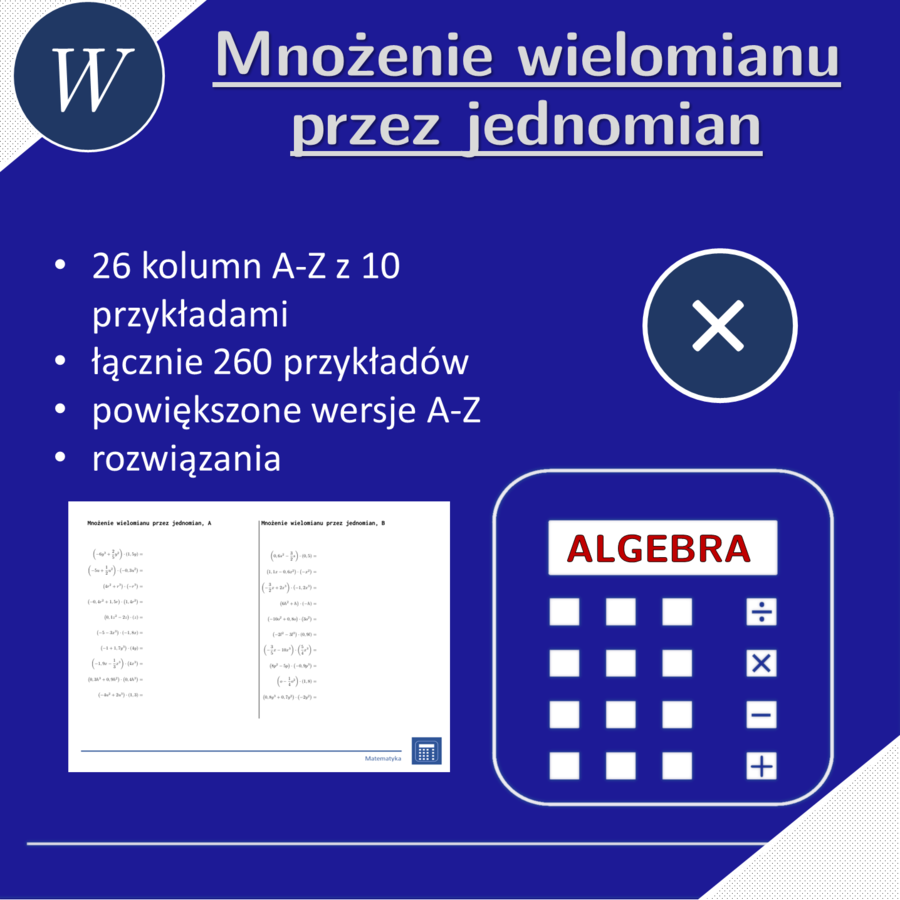 Mnożenie wielomianu przez jednomian | matematyka, algebra | 26 kolumn