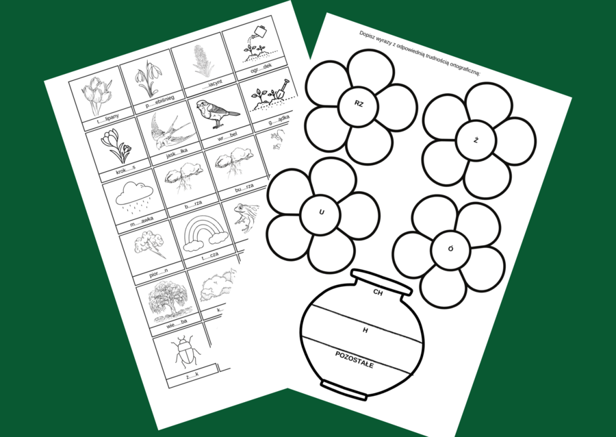 WIOSENNA ORTOGRAFIA - wklejki - karty pracy