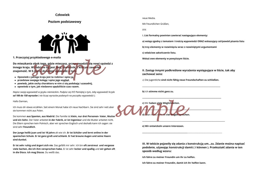 Trening maturalny z języka niemieckiego -poziom podstawowy i rozszerzony. Dział człowiek. Podwójny pakiet