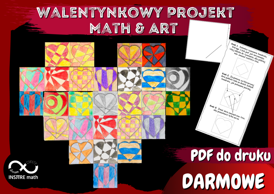 Geometryczny Walentynkowy Math&Art Projekt. Serca Op Art. DARMOWY