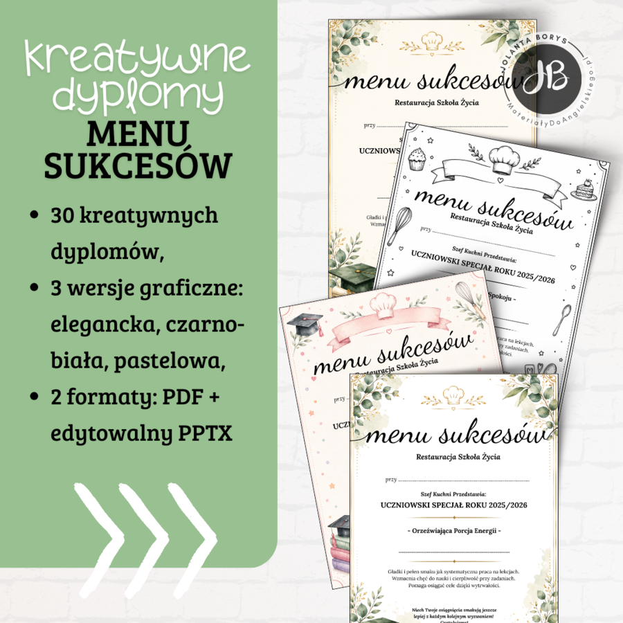 Menu Sukcesów – Kreatywne Dyplomy na Zakończenie Roku 2025/2026 | Nowa Edycja + wersja edytowalna