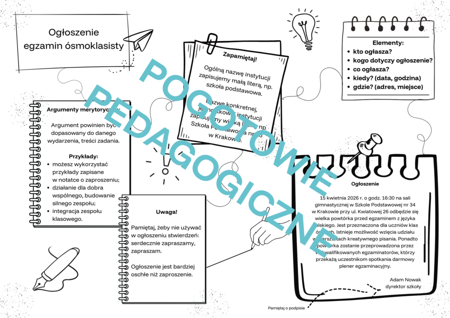 Notatka graficzna - zaproszenie i ogłoszenie egzaminacyjne (E8)