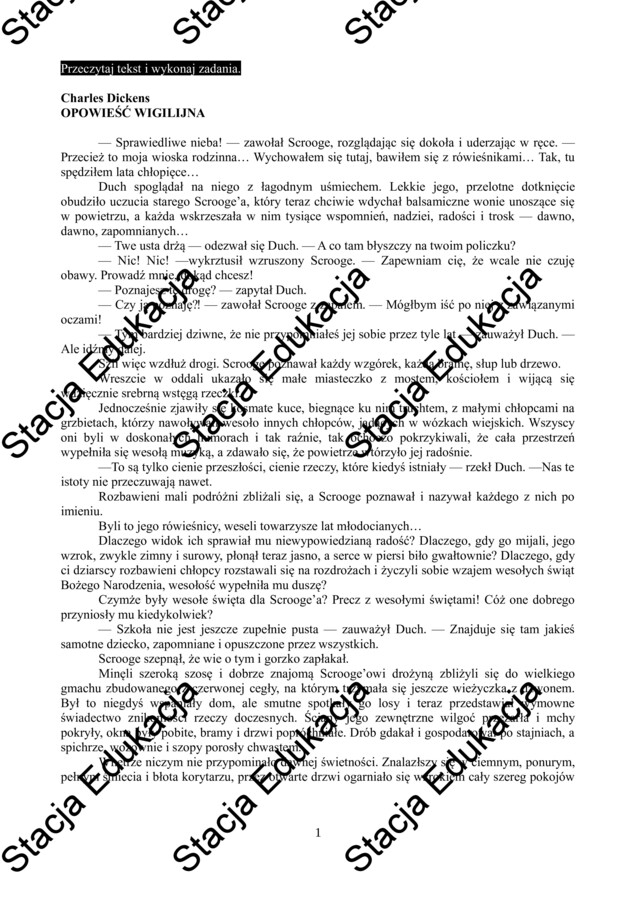 Egzamin ósmoklasisty – Arkusz z języka polskiego „Opowieść wigilijna” | Pełny test z kluczem odpowiedzi