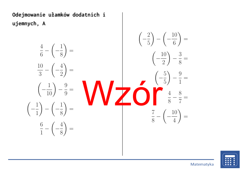 Odejmowanie ułamków dodatnich i ujemnych | matematyka | 26 kolumn