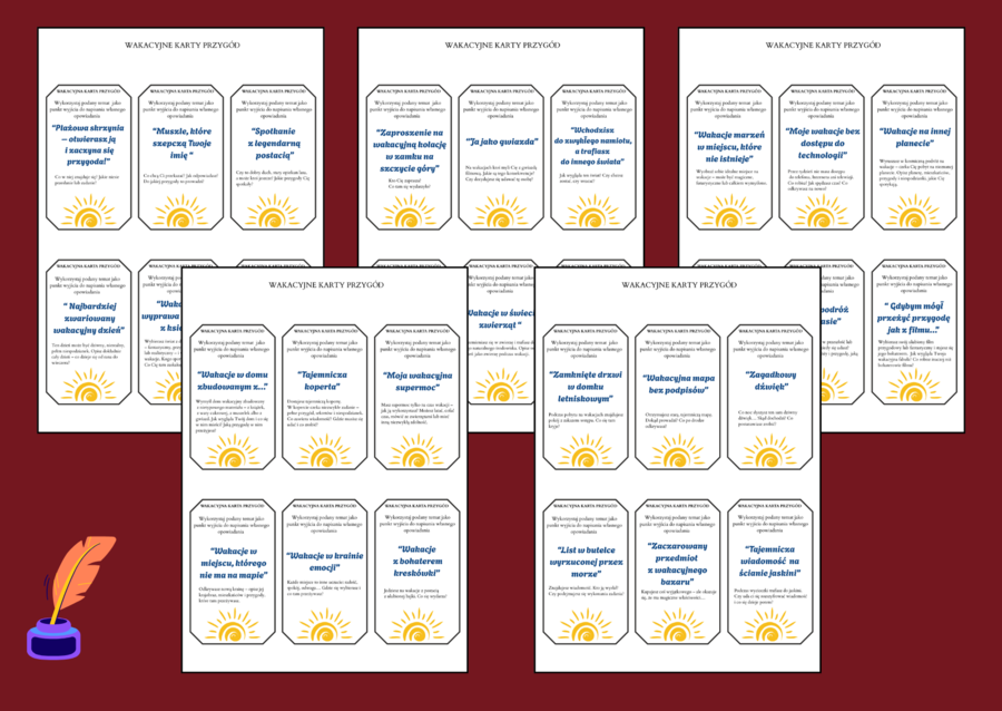 WAKACYJNE KARTY PRZYGÓD – ćwiczenia redakcyjne – 60 szt. – wakacje – lato – opowiadanie