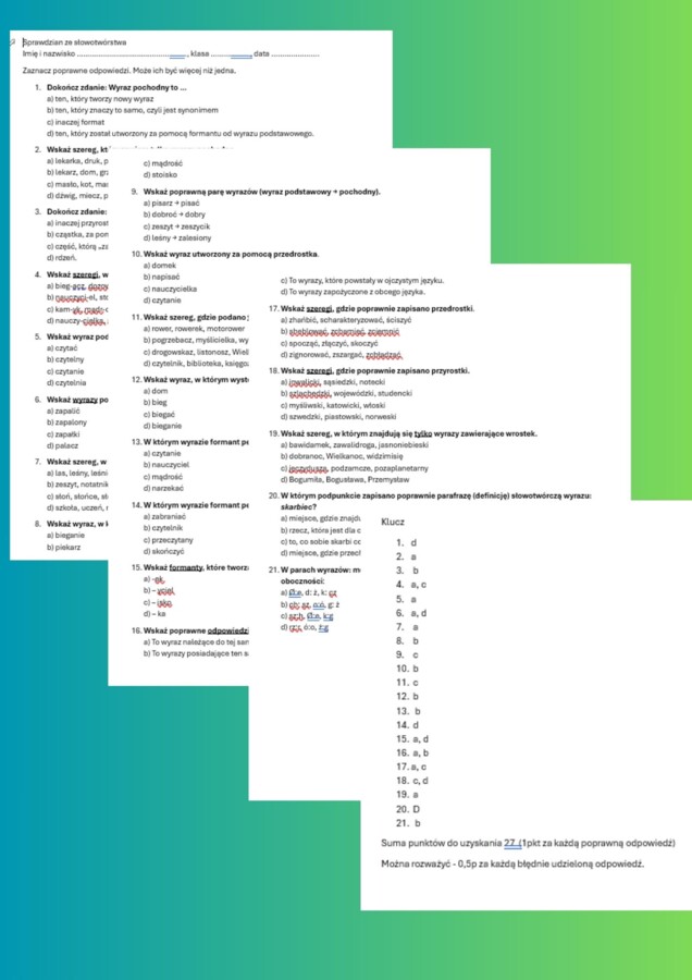 Słowotwórstwo sprawdzian