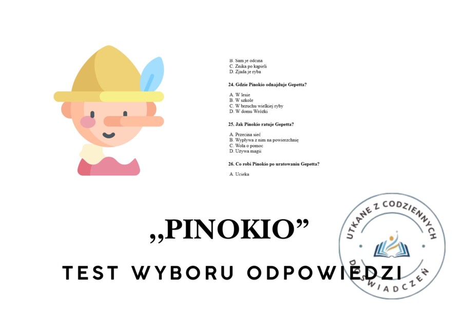 TEST WYBORU ODPOWIEDZI – „Pinokio” (Carlo Collodi)
