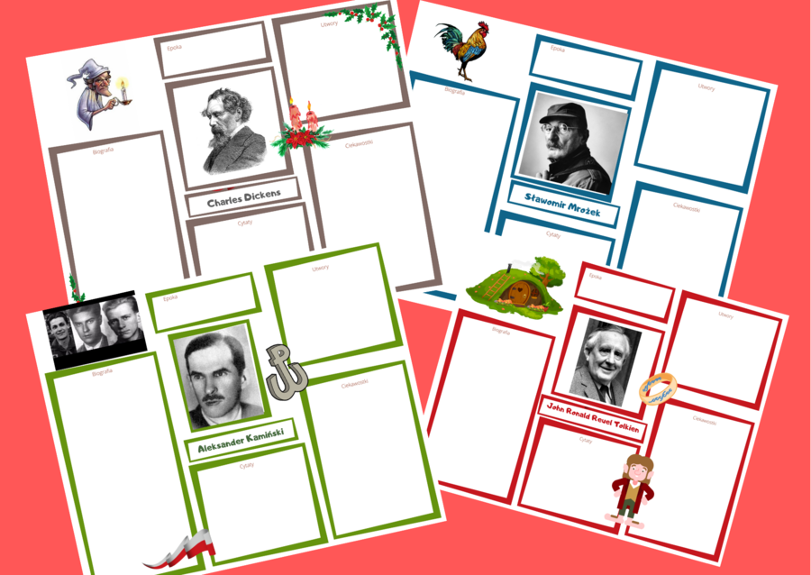 Biogramy autorów lektur z klas 4-8 - karty pracy