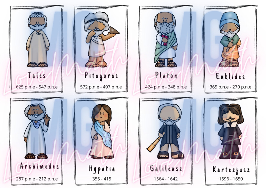 Dzień matematyki - Znani matematycy - kolorowanka, karty, fiszki