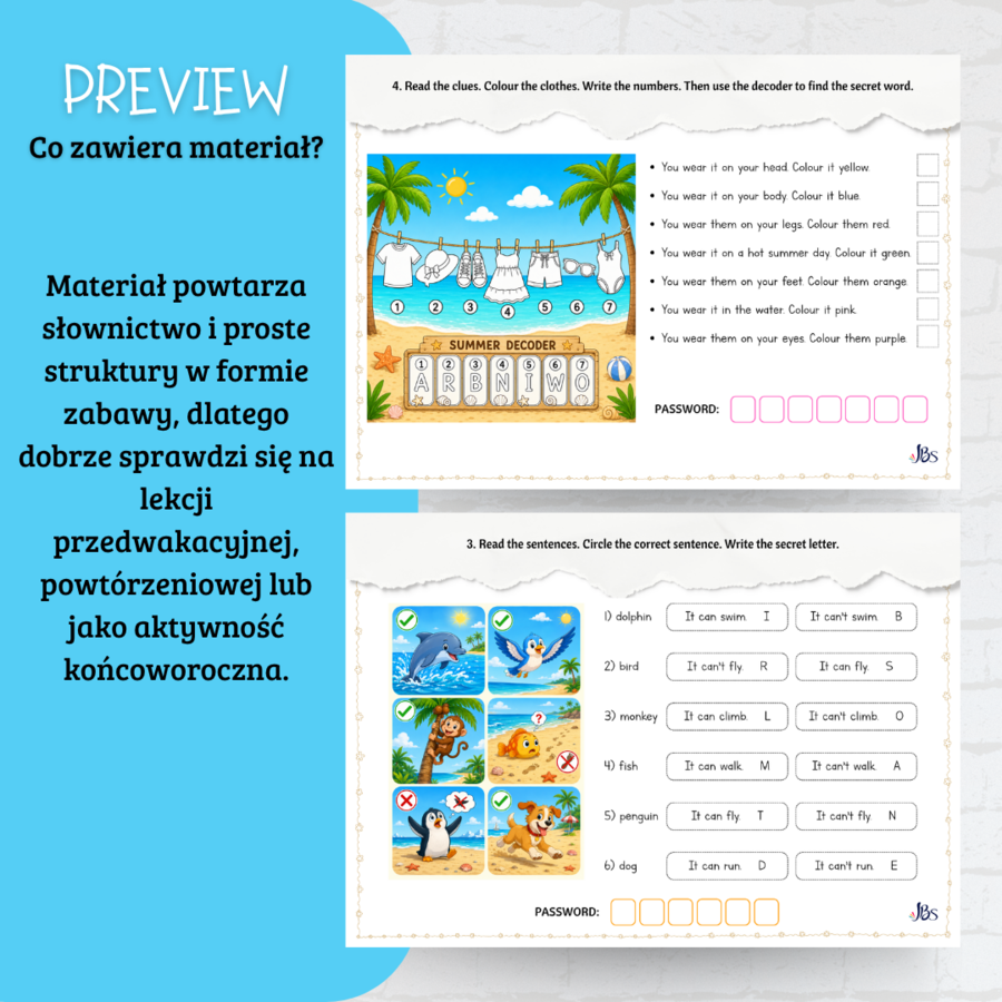Summer Escape Room – Save the Summer! | Angielski kl. 1–3 | stacje zadaniowe + klucz