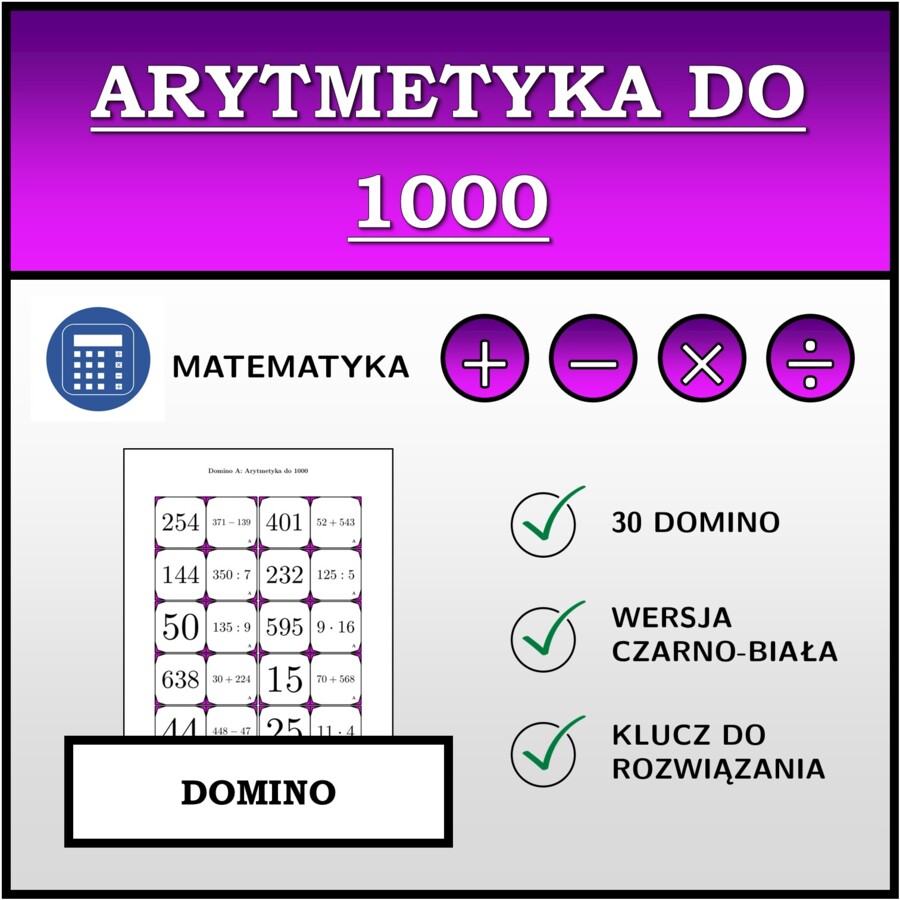 Domino - Arytmetyka do 1000 | matematyka