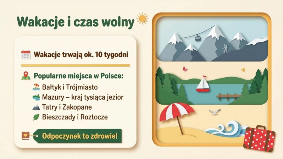 Lato - prezentacja edukacyjna/gazetka szkolna o przyrodzie, wakacjach i bezpieczeństwie