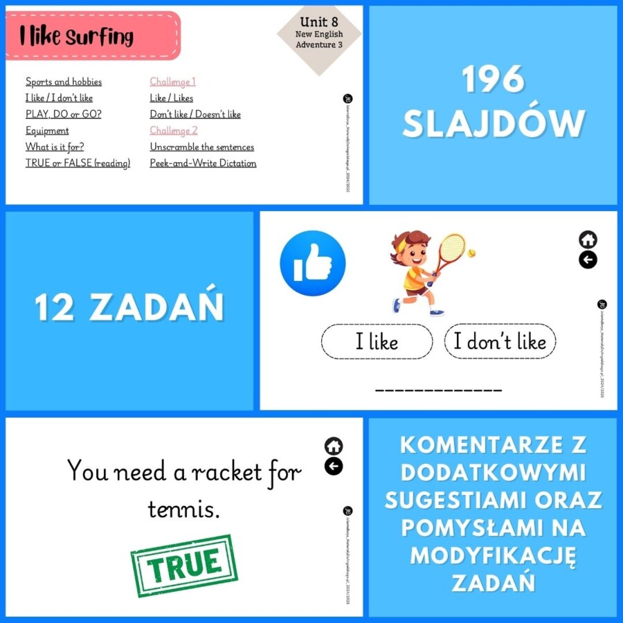 Prezentacja New English Adventure 3 – Unit 8 I like surfing