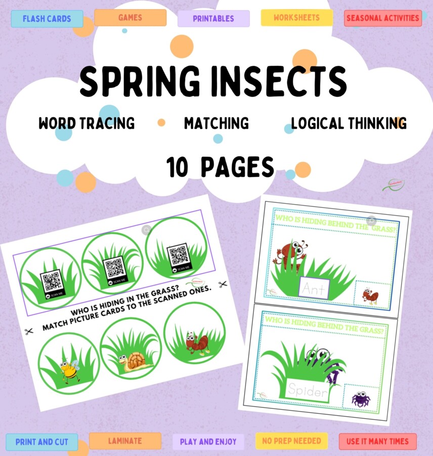 Spring insects: j. angielski/ zajęcia rewalidacyjne. Gra memory, kody QR, dobieranie, pisanie pośldzie dobre dla SPE