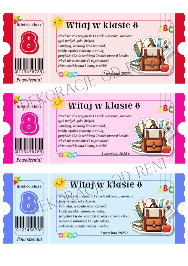 Powitalny Bilet do Klasy 8