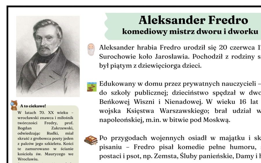 Aleksander Fredro - atrakcyjna notatka biograficzna