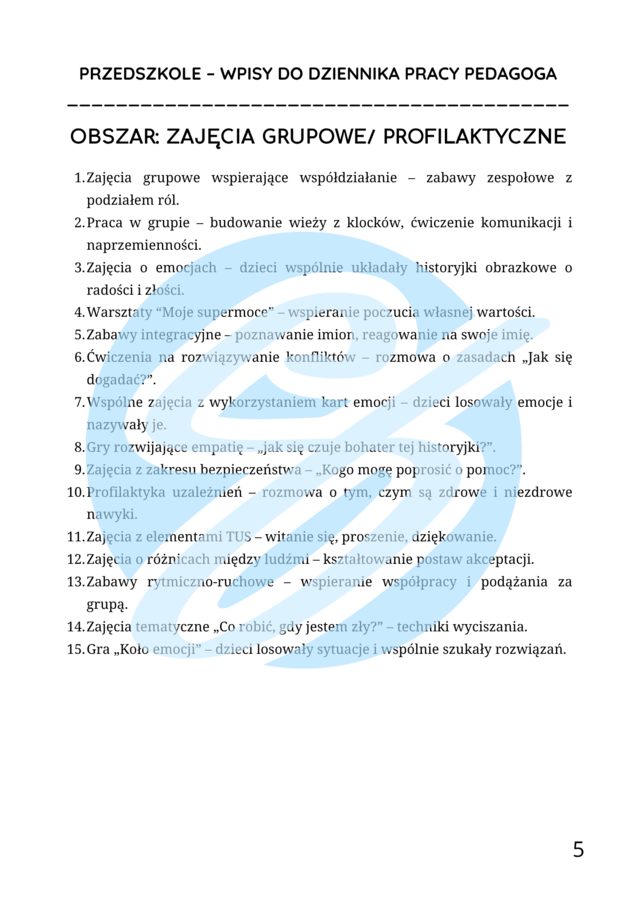 Pedagog specjalny w przedszkolu – przykładowe wpisy do dziennika
