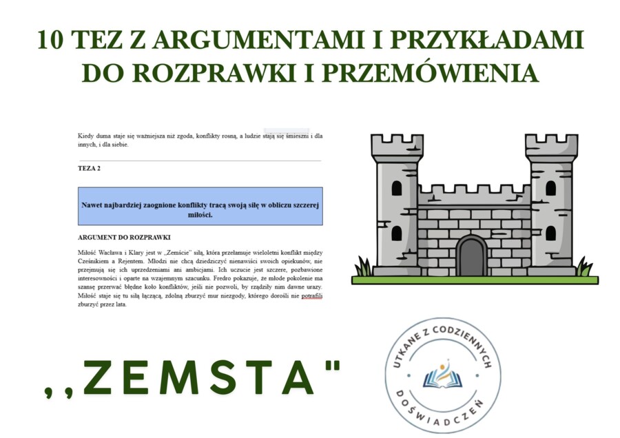 10 tez z argumentami i przykładami do rozprawki i przemówienia- ,,Zemsta"