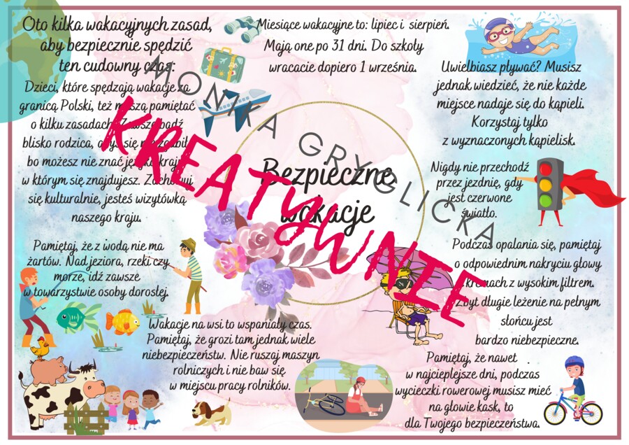 Bezpieczne wakacje wklejka do zeszytu