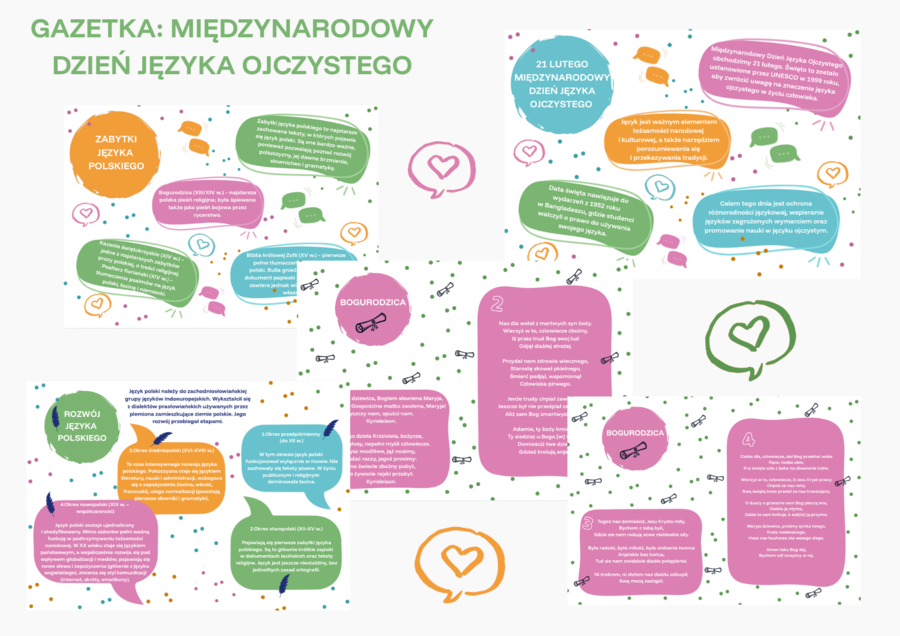 Zestaw gazetek - noworoczna, zimowa, walentynkowa, Międzynarodowy Dzień Języka Ojczystego