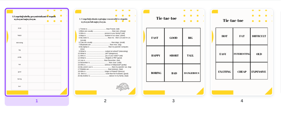Stopniowanie przymiotników (Comparatives and Superlatives) + tic-tac-toe