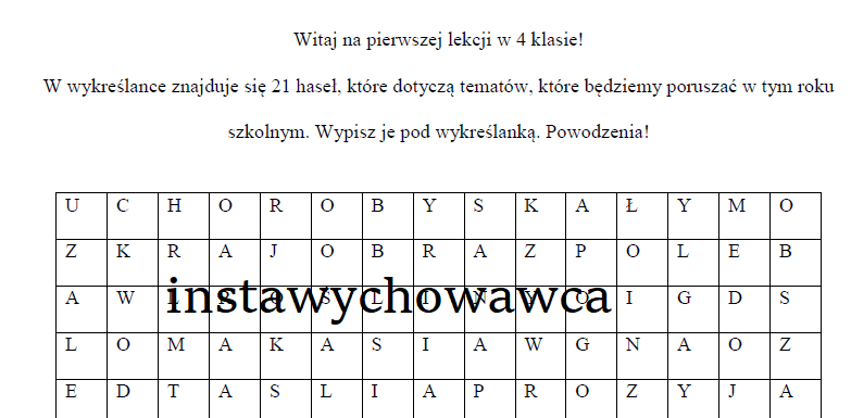 Przyroda wykreślanka-co będziemy robić?