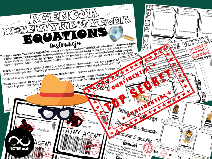 Agencja Detektywistyczna Equations. Misja specjalna: Równania i przekształcanie wzorów. Matematyczne wyzwanie dla kl. 7-8.