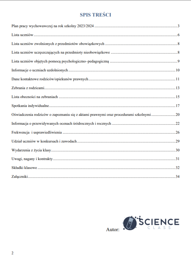 Teczka wychowawcy na rok szkolny 2023/2024