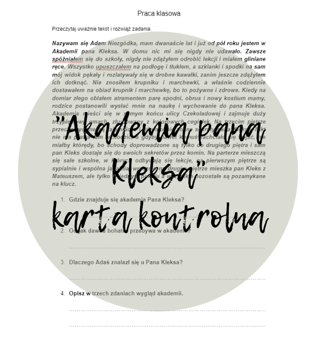 "Akademia Pana Kleksa" (karta kontrolna)