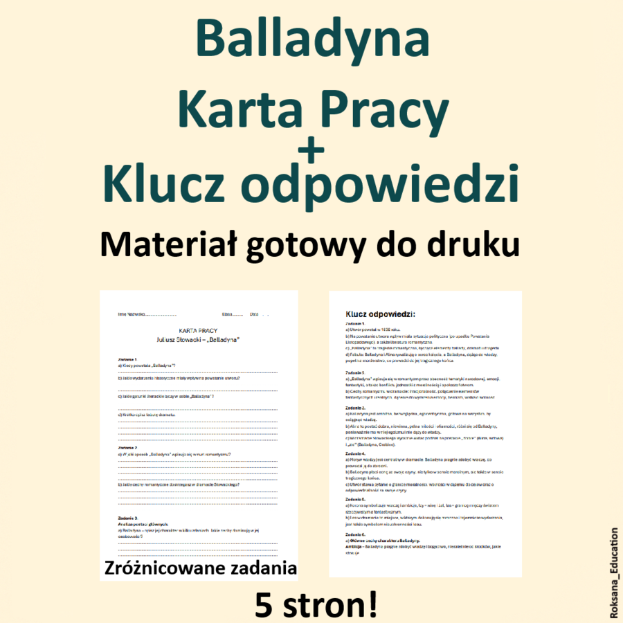 Karta pracy + Klucz odpowiedzi do „Balladyny” Juliusza Słowackiego – doskonała pomoc w nauce! Polski_Na_100%