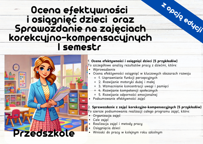 Ocena efektywności i osiągnięć dzieci oraz Sprawozdanie na zajęciach korekcyjno-kompensacyjnych I semestr
