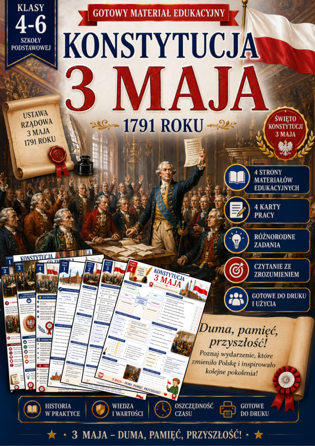 Konstytucja 3 maja – gotowa lekcja + karty pracy (kl. 4–6)