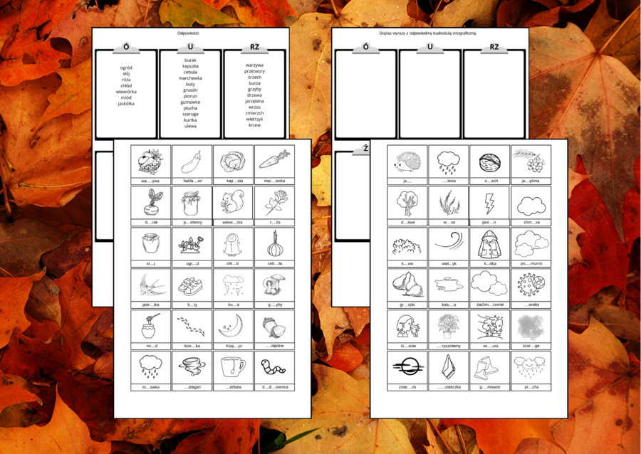 JESIEŃ – ortografia – wklejka – karta pracy