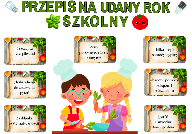 Gazetka edukacyjna – „Przepis na udany rok szkolny” 📄 48 stron PDF do druku | Format A4 i większy | Zestaw z dużym plakatem