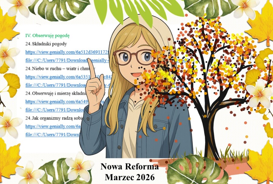 Zestaw samych prezentacji multimedialnych z przyrody wykonanych w genial.ly do edycji do jednego działu "Obserwuję pogodę" w pdf. Przyroda. klasa 4. Nowa Era "Odkrywam przyrodę".