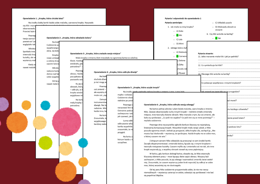 📚📝 Pakiet 6 opowiadań na DZIEŃ KROPKI – z pytaniami i zadaniami dla uczniów 🟠 CZYTANIE ZE ZROZUMIENIEM - kl. 4-6 - opowiadanie