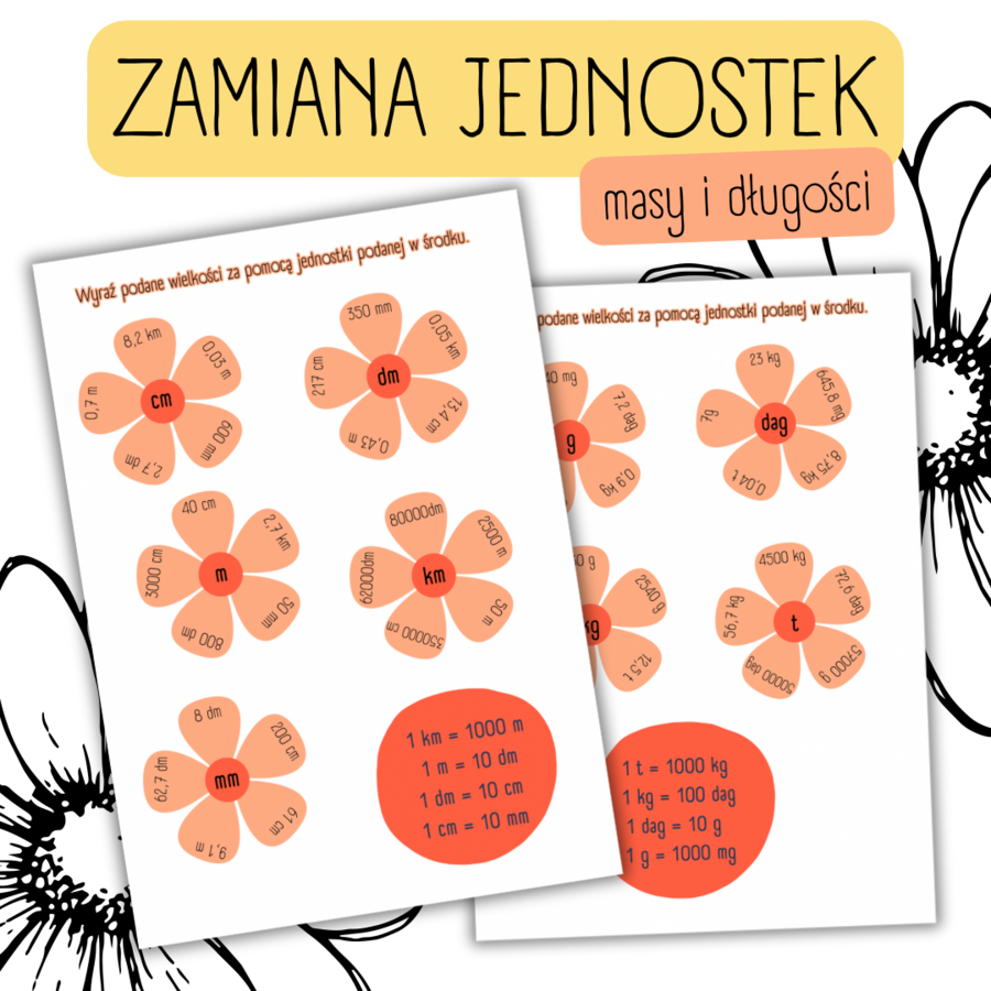ZAMIANA JEDNOSTEK MASY I DŁUGOŚCI - wersja kwiatowa.