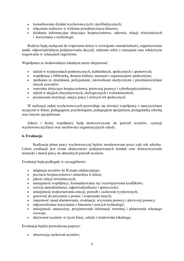 PLAN PRACY WYCHOWAWCZEJ dla klasy IV na rok szkolny 2026/2027