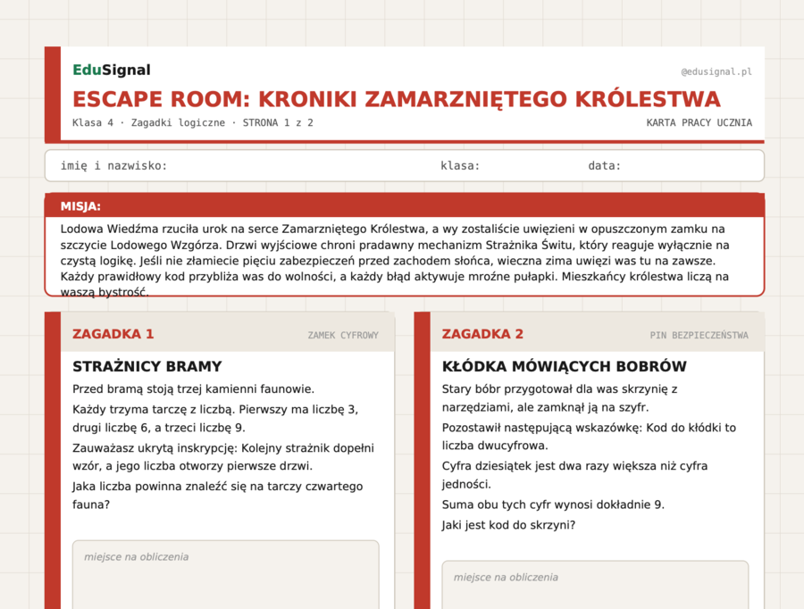 Escape room: Kroniki Zamarzniętego Królestwa — zagadki logiczne | Klasa 4 | Koniec roku